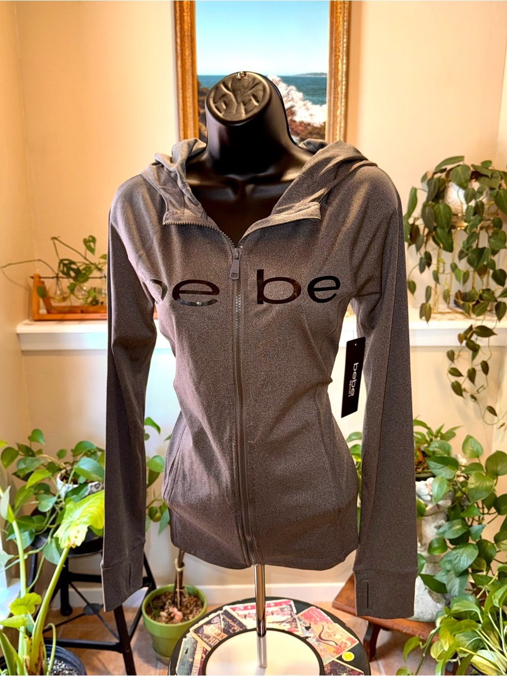 bebe Charcoal Gray Zip Hoodie with Logo